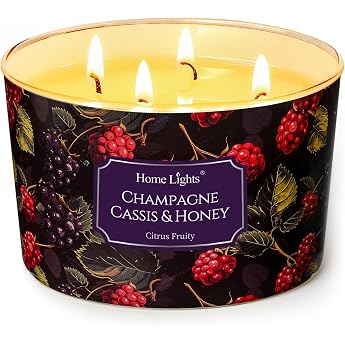 Home Lights Scented Candles in Glass 510 g Soy Candles 4-Wick Candle Jars Aromatherapy Smokeless 50 Hours Fully Burned Scented Candle Champagne Cassis & Honey