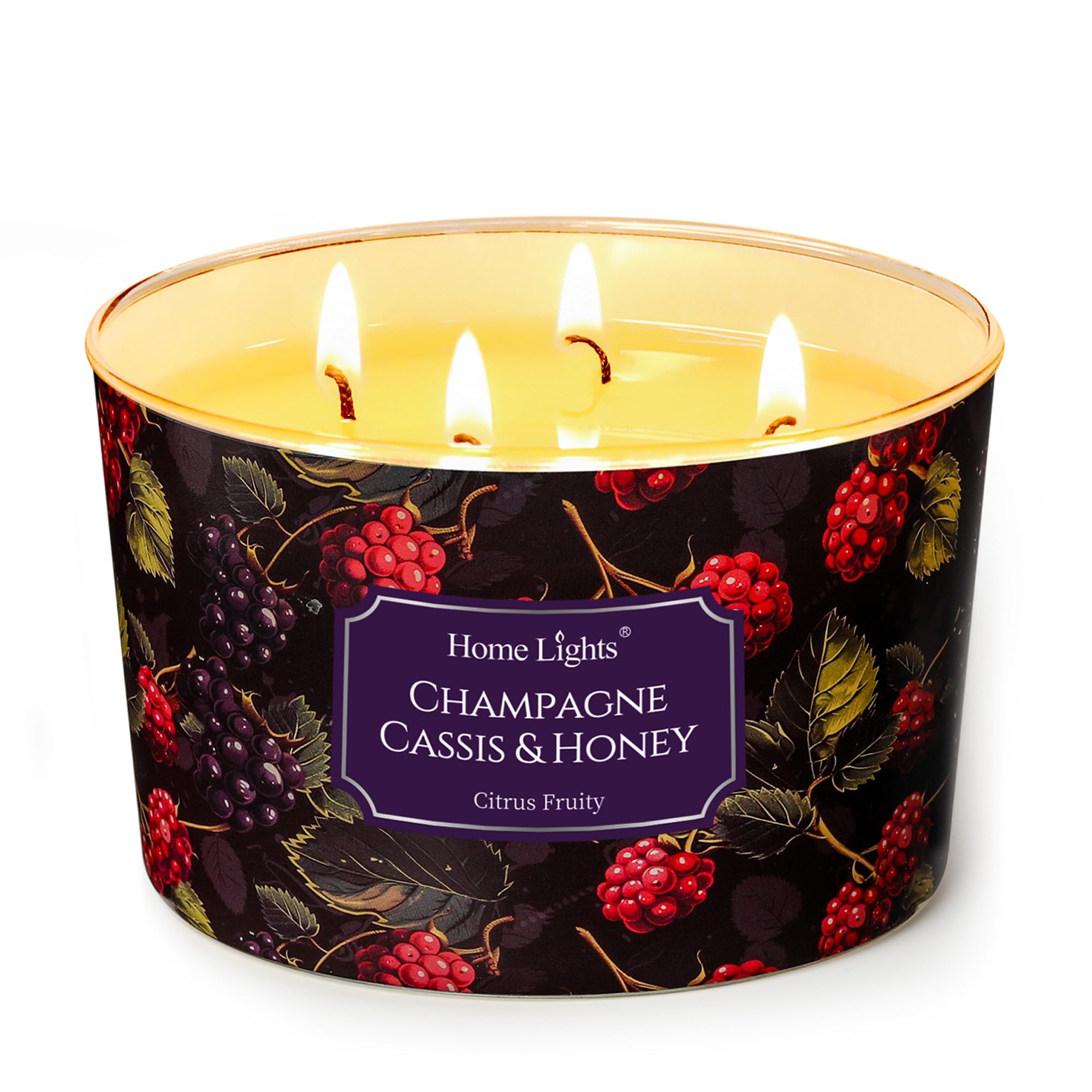 Home Lights Scented Candles for Women &amp; Men, 18oz Candle Jars Aromatherapy 4-Wick Candle, Ideal for Eclectic Mixed Styles Home Decor and Gifts, Champagne Cassis &amp; Honey