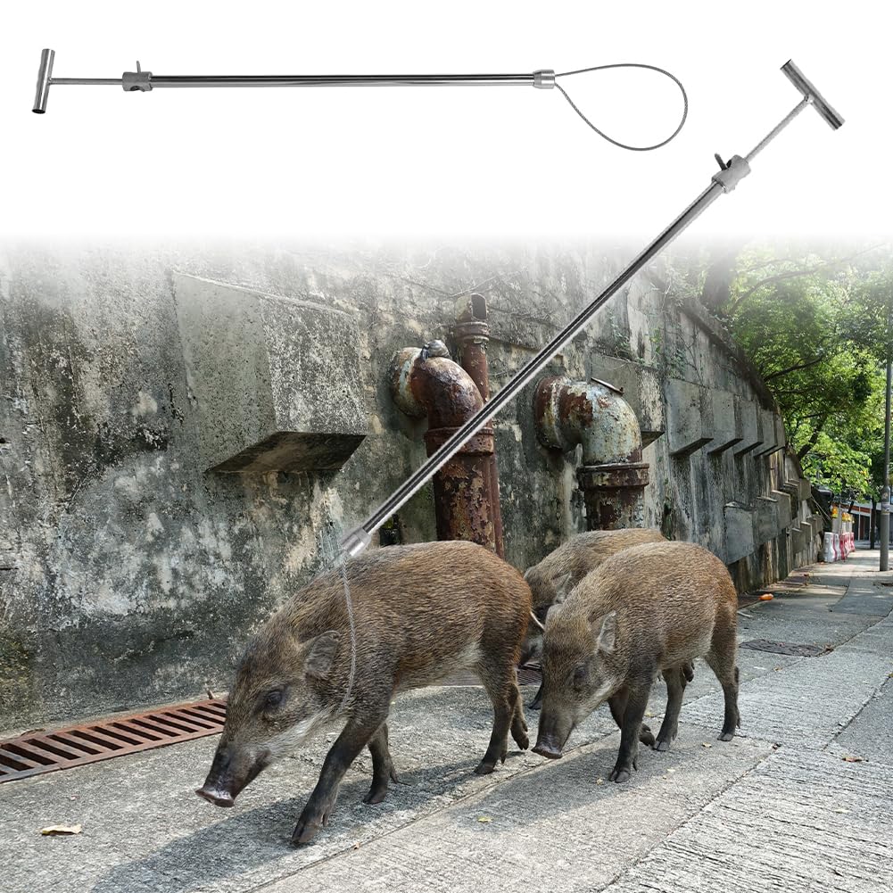 Schweinefangstange Edelstahl Tier-Fixierhilfe verstellbar 67-114cm | Ergonomischer Griff für Einhandbedienung robuste 4mm Drahtschlaufe sichere und stressfreie Fixierung bei der Behandlung