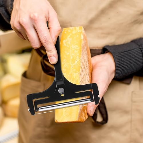 Miniatura 5 de Cortador de queso con alambre ajustable para queso de acero inoxidable resistente para queso de bloque semiduro suave (negro)