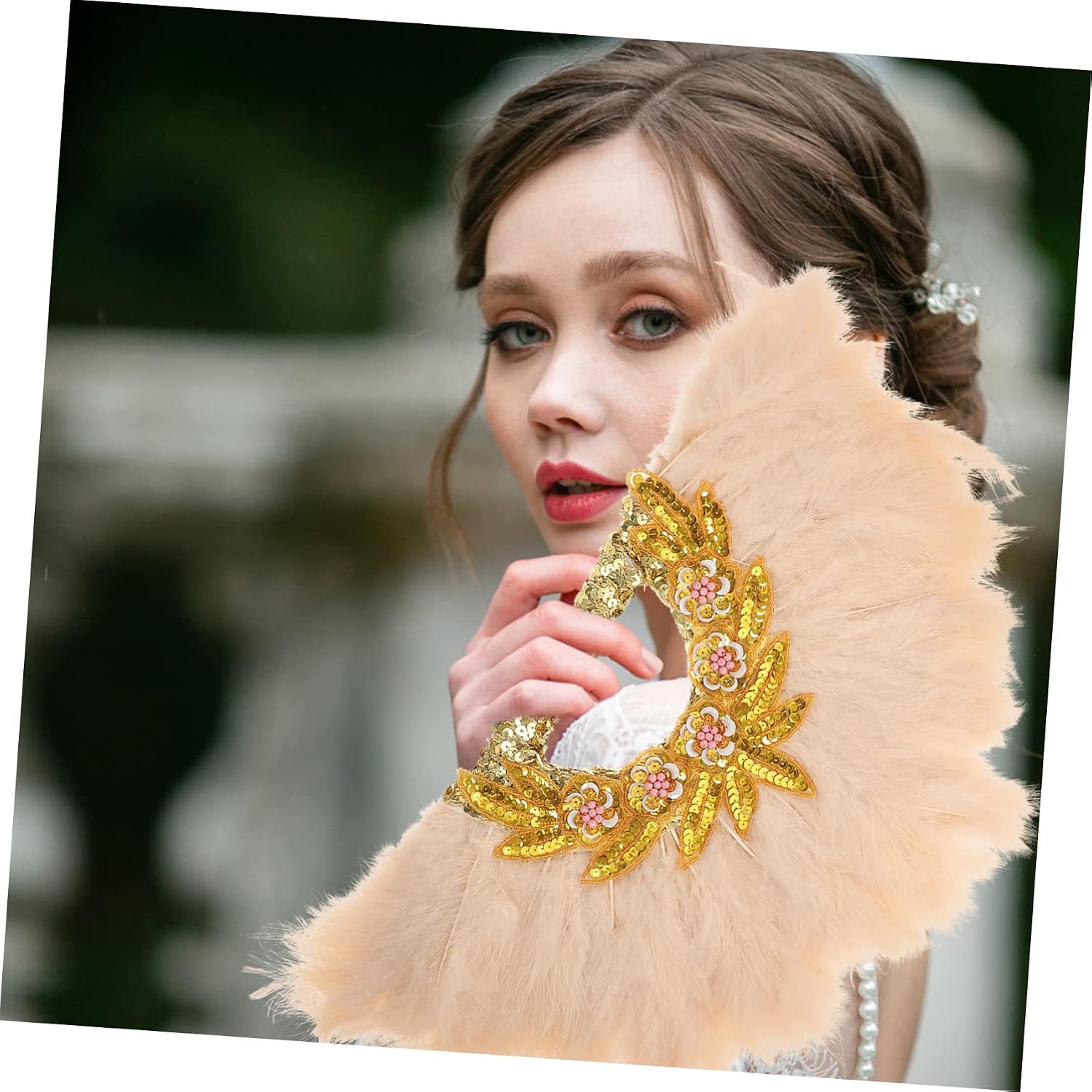 Bridal Plume Fan Elegant Lace Design for Weddings Lightweight Handheld Accessory for Brides and Guests for Bridal Showers and Parties