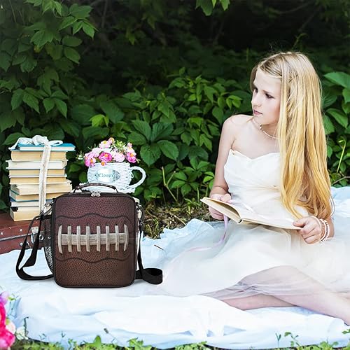 Miniatura 5 de Lonchera para niños con bola de rugby, bolsa de almuerzo aislada para niñas, niños, bolsa de preparación de comidas congelable con correa para el