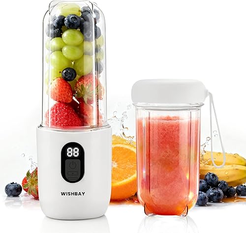 Portable Blender, Personal Blender for Shakes and Smoothies, Portable Juicer with 16 Blades, Small Mini Juicer with Extra Handle Lid for Travel,