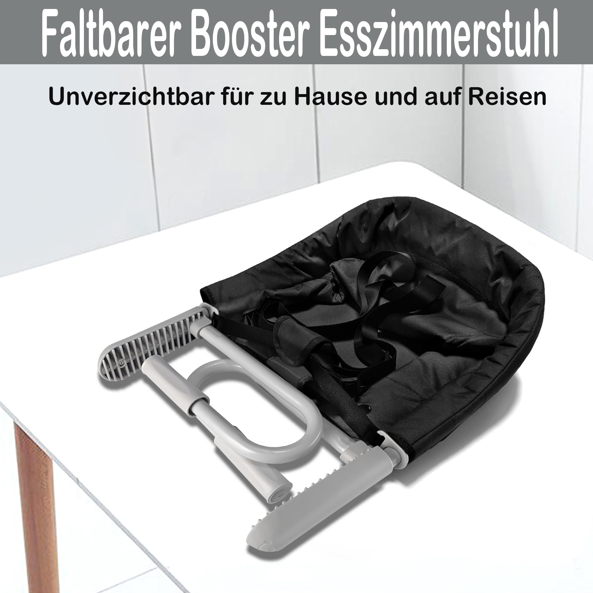 LILIIN Tischsitz Faltbar Babysitz, Booster Essstuhl, Tischsitz Babystuhl Sitzerhöhung, Sitzhilfe für Kinder, Tragbarer Hochstuhl für zu Hause und Unterwegs, Schwarz