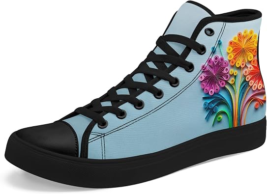 Floral Canvas High-Top Sneakers for Women Flower Print Breathable Lightweight Lace-Up Fashion Flat Casual Shoes