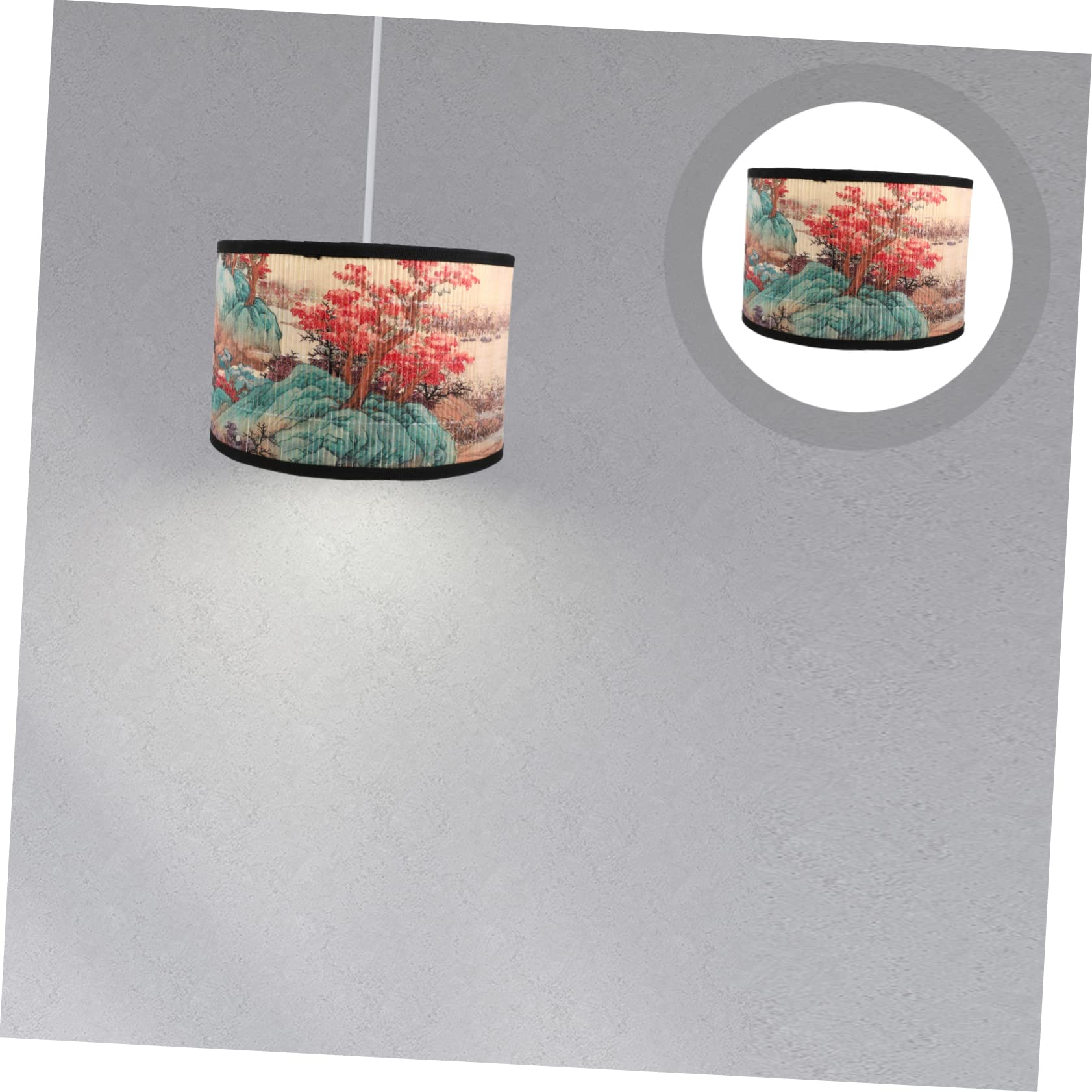 Paralume Sospensione Bambù E27 Stile Cinese per Camera | Struttura Bambù-ferro, Design Stampato Delicato, Facile da Installare e Rimuovere, Luce Morbida