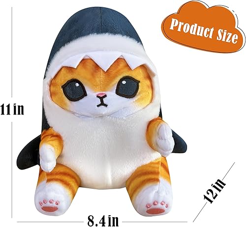 Miniatura 2 de Lindo juguete de peluche de gato de tiburón de 12 pulgadas, muñeca de peluche suave de gatito de tiburón, regalo de Navidad y cumpleaños para niños
