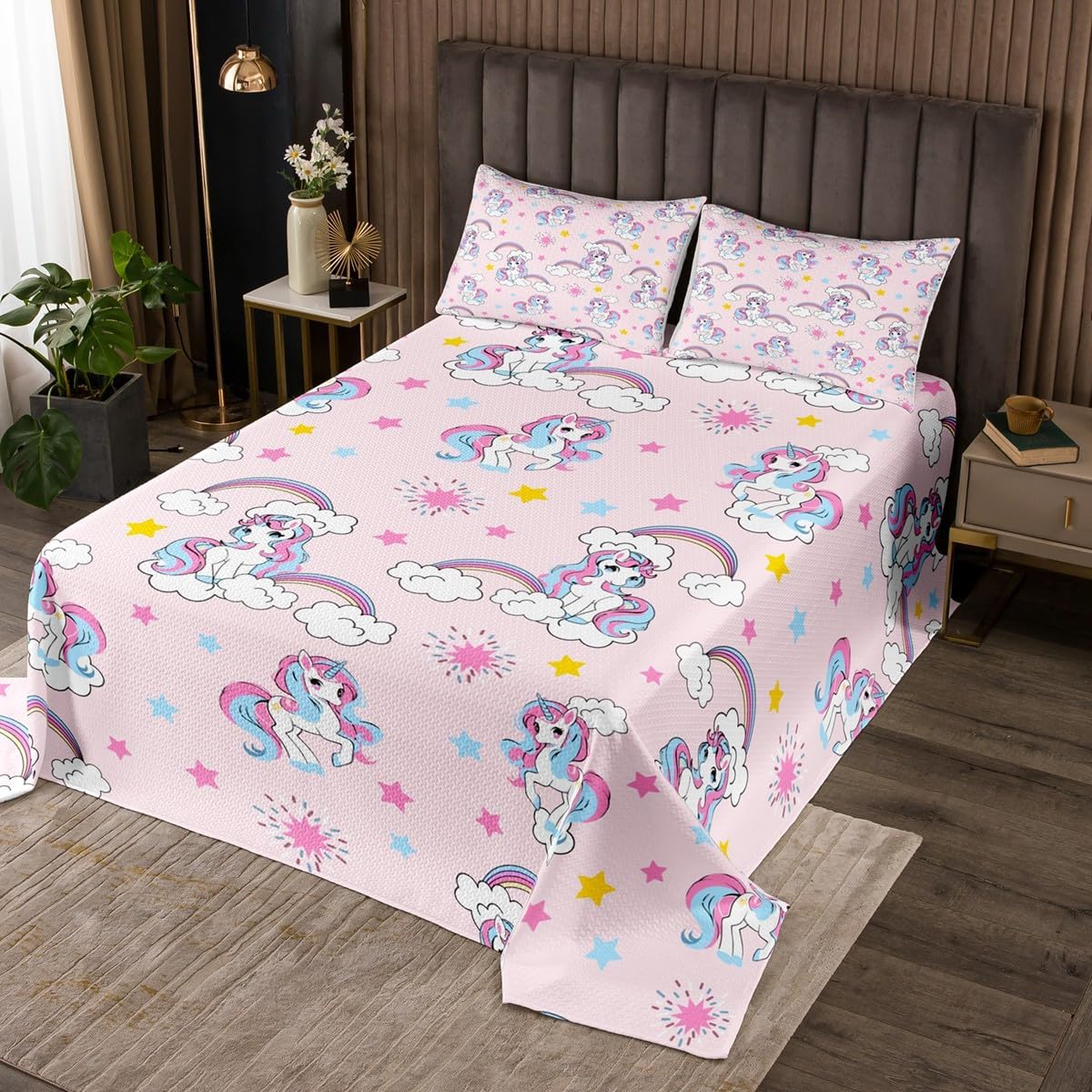 jejeloiu Kids Flamingo Coverlet Set Queen Size, Tropical Flamingo Pattern Bedspread Animal Decor Quilted Coverlet Boys Girls Teens Bedroom Decor with 2 Pillow Case