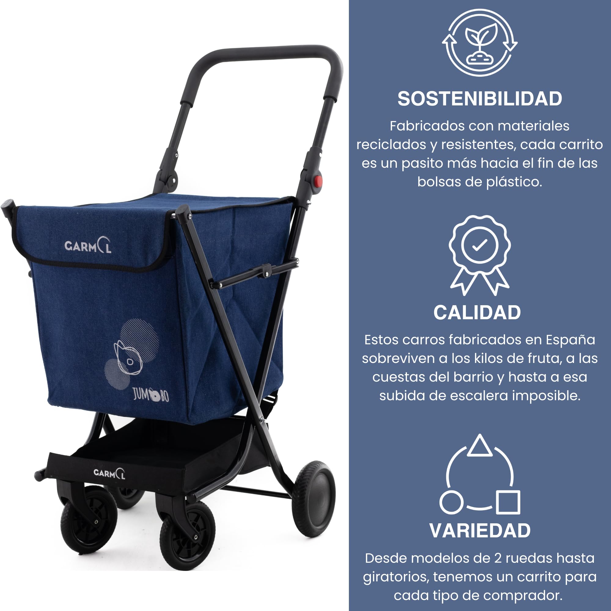 GARMOL Carro de la Compra Plegable 66 litros | Carro de la Compra 4 Ruedas Gran Capacidad | Carrito Compra 4 Ruedas Plegable Color Azul Marino