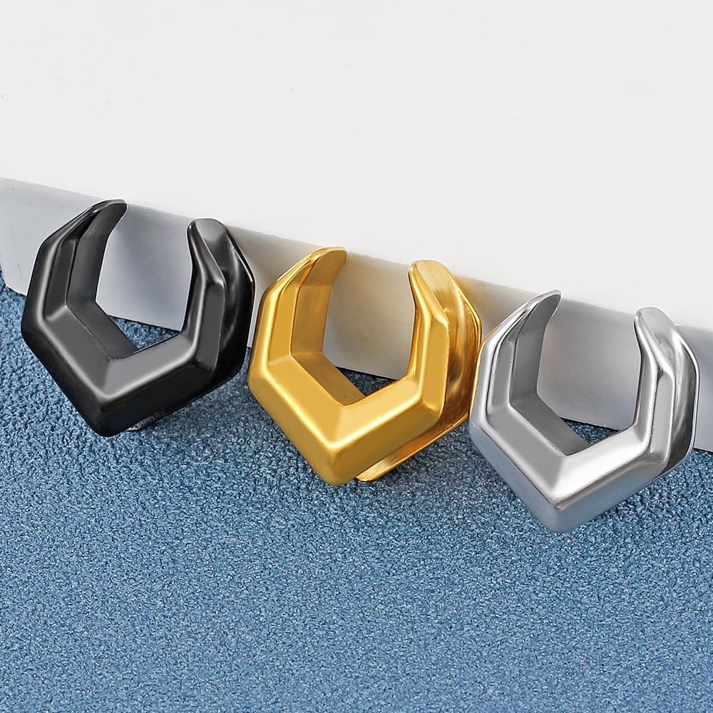 LADEMAYH Unique Surgical Stainless Steel Tunnels Plugs Gauges for Ears, Geometric Hexagon Shape Saddle Gauges, Punk Style Ear Expander Body Piercing Earrings for Men & Women
