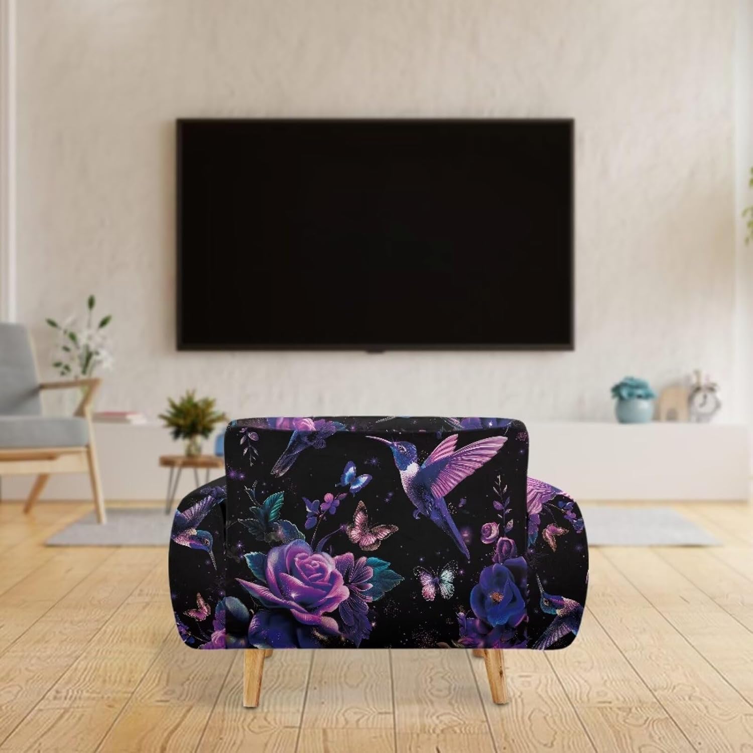 Sofa Slipcovers for 2 Seater Cushion Couch Loveseat Cover Hummingbird Rose Aesthetic Couch Covers for Sofa Furniture Protector Full Sofa Covers with Elastic Bottom and Non Skid Foam