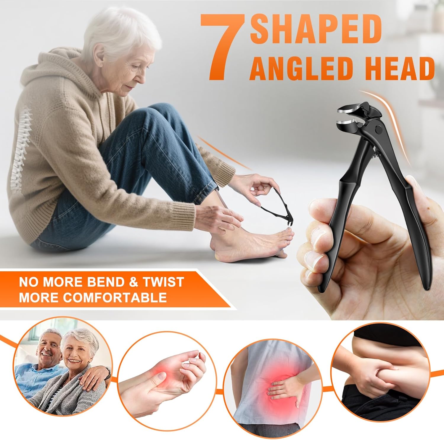 DRMODE Toenail Clippers for Thick Toenails for Seniors, Upgraded Long Handled Angled Head Toe Nail Clippers for Men with Catcher, Wide Opening Fingernail Clipper Slanted Curved Ingrown Toenail Clipper