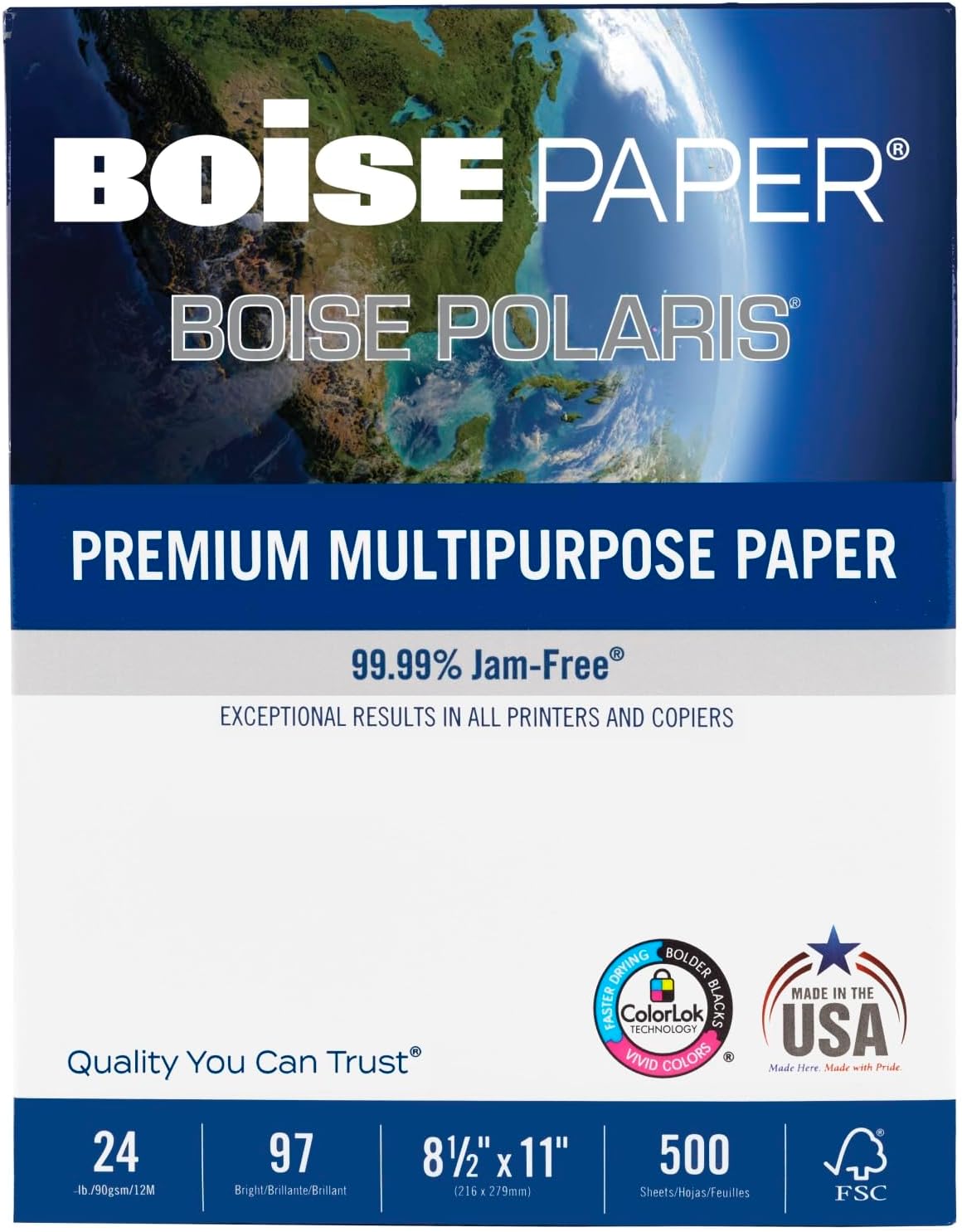 Boise Paper Premium Multipurpose Copy Paper | 8.5" x 11" Letter | 97 Bright White, 24 lb. | 10 Ream Carton (5,000 Sheets)