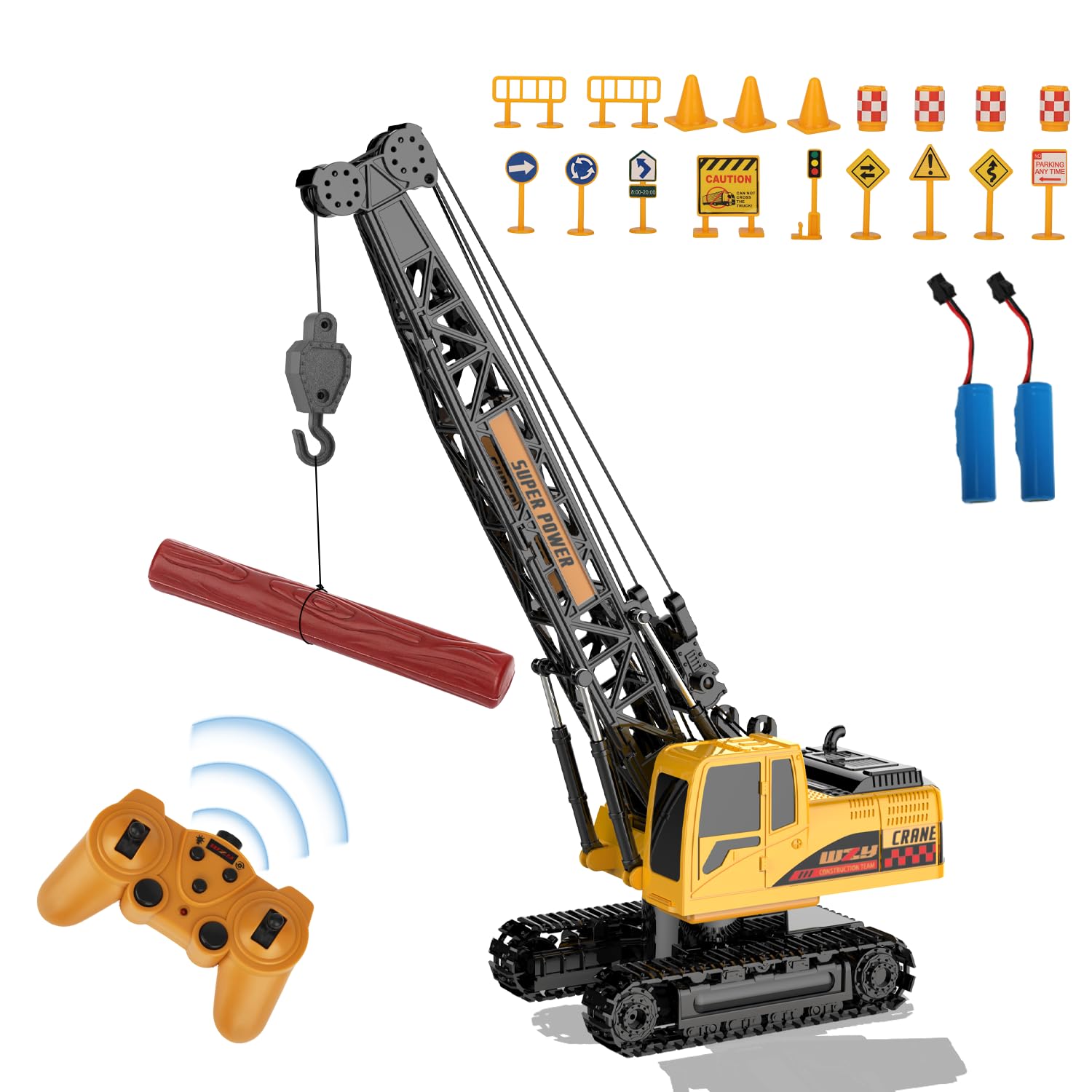 Grue Telecommandée Enfant, Jouets Gruejouet Enfant avec 20 Mini Panneau Signalisation Lumières et Sons Réalistes, Cadeaux d'anniversaire de Noël pour Garçons Filles