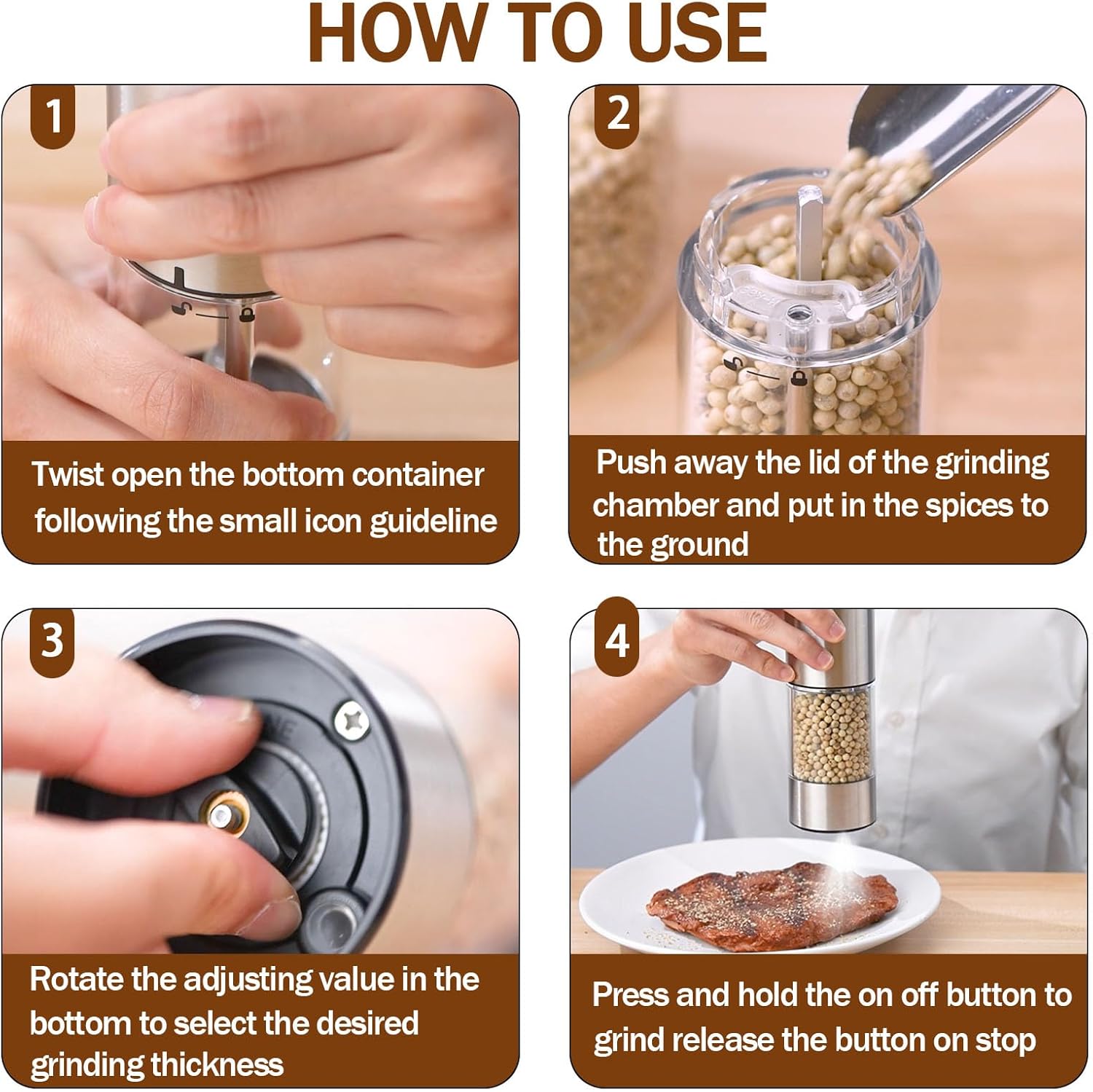 Electric Salt and Pepper Grinder Set Upgraded Stainless Steel Spice Grinder USB Rechargeable Automatic Pepper Mill Dual Charging Station Grinder Shakers, Silver