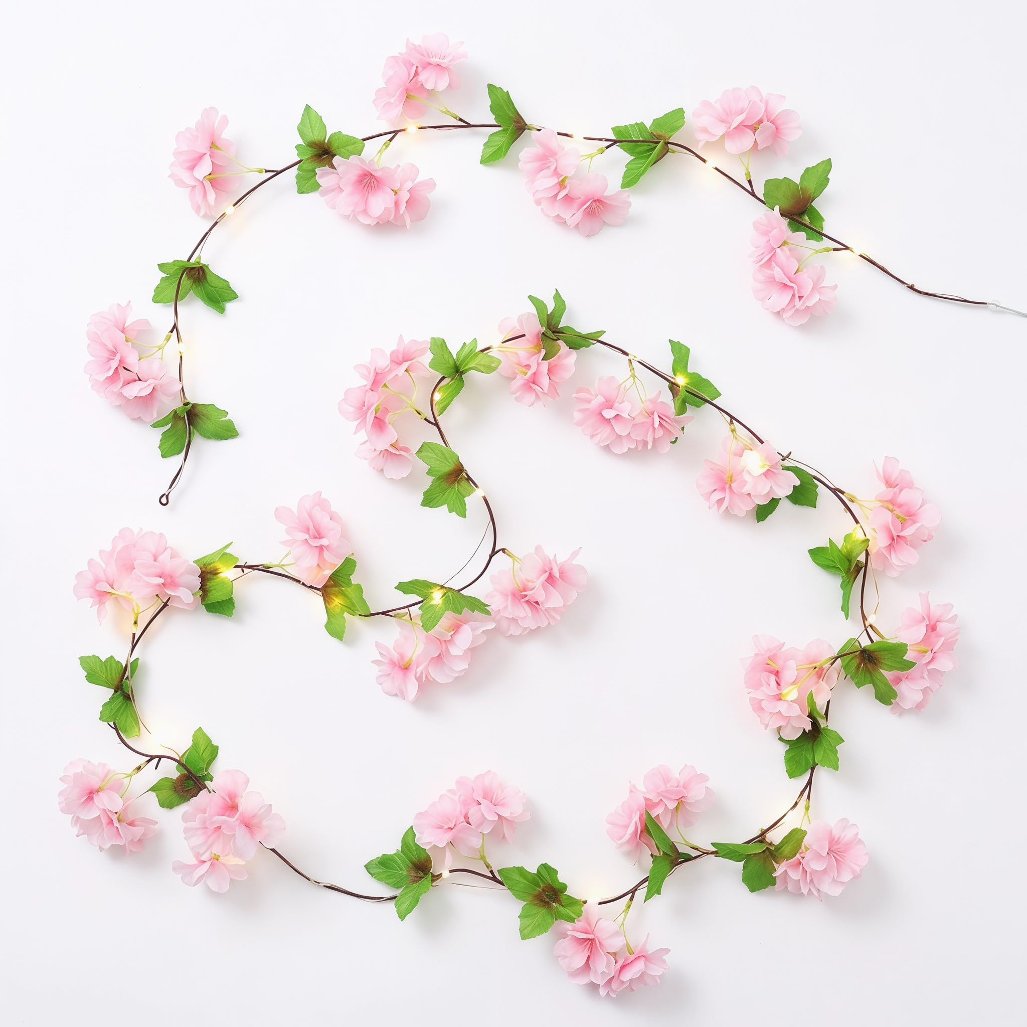 DiiWmme 6.56FT Artificial Flower Garland String Lights, Battery Operated Fake Vine with 20 Warm White LED Fairy Lights, Floral Garland for Wedding, Party, Home, Table, Wall Decor (Cherry Blossoms)