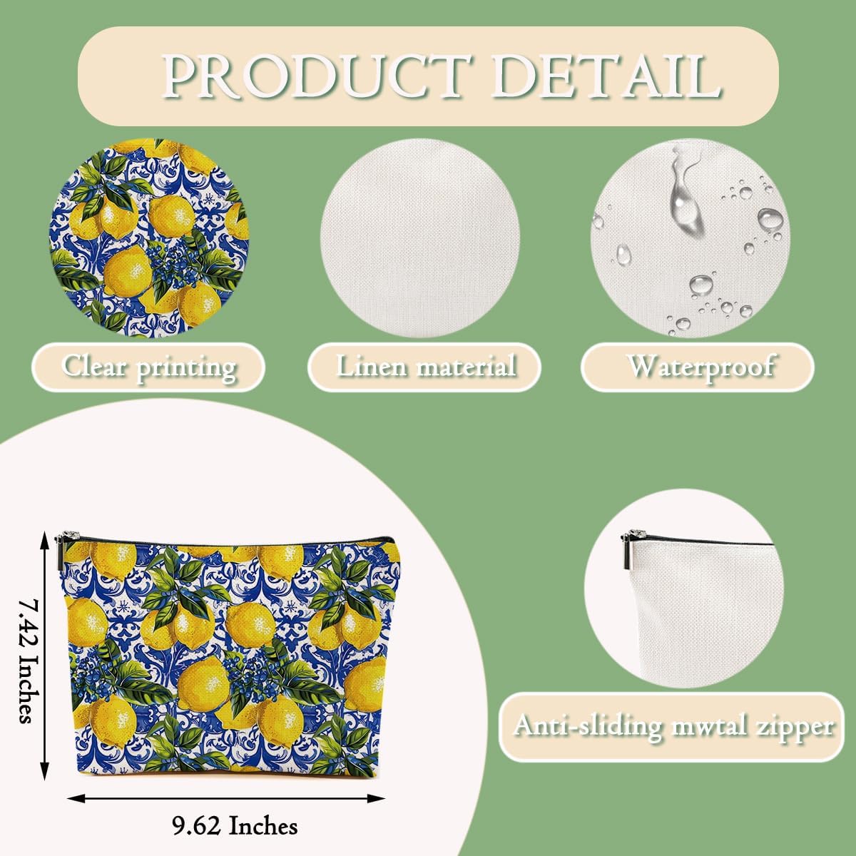 Lemon Bag Italy Travel Essentials Makeup Cosmetic Toiletry Bag for Women Girl Manager - Italian Gifts for Travelers Christmas Thanksgiving Vacation Bridal Shower