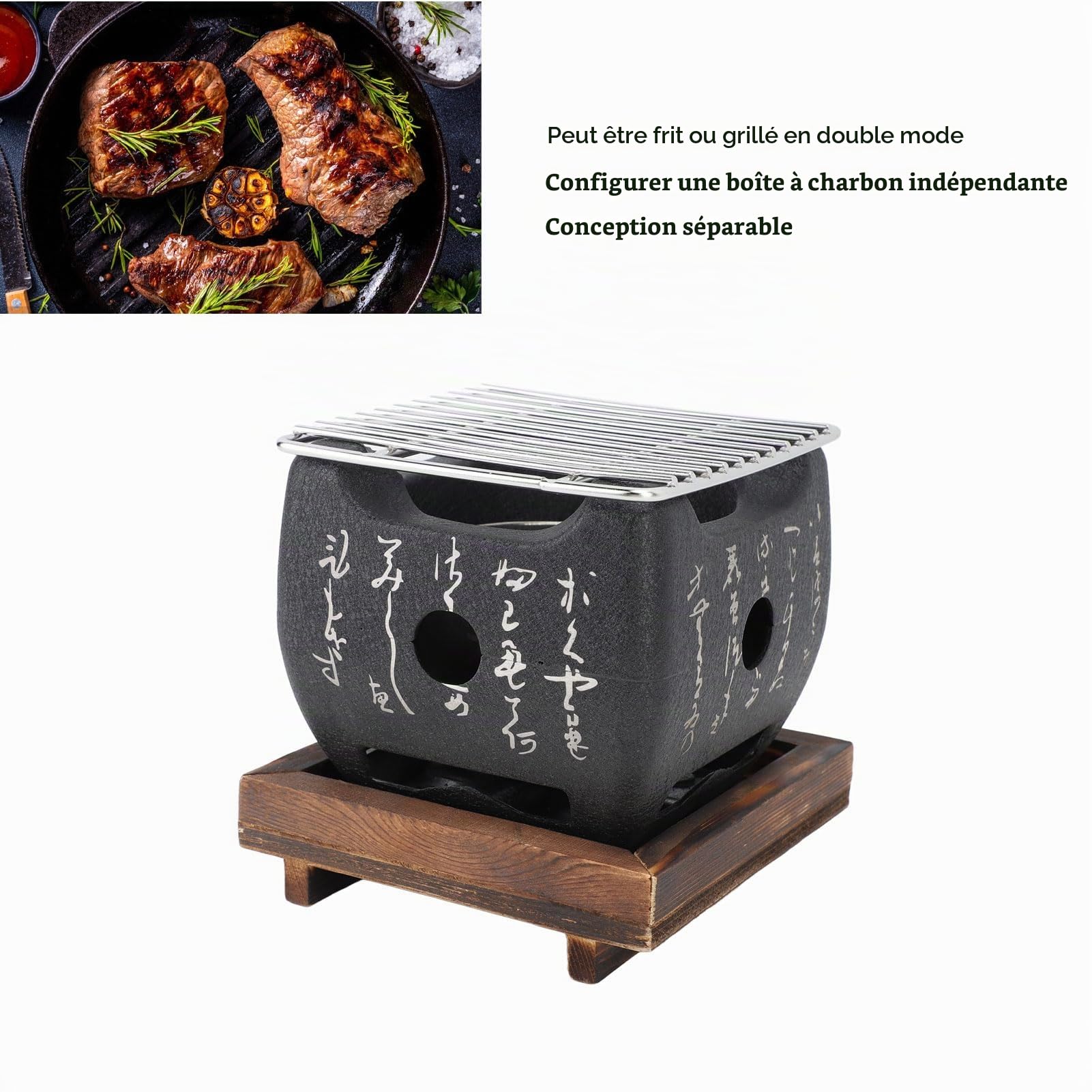 Grill de Japonais avec Design carré Portable, Barbecue, Poêle à Charbon de Bois pour Outil de Barbecue Domestique – 2 Tailles Disponibles (16,5x14,5 cm / 6,5x5,7 pouces)