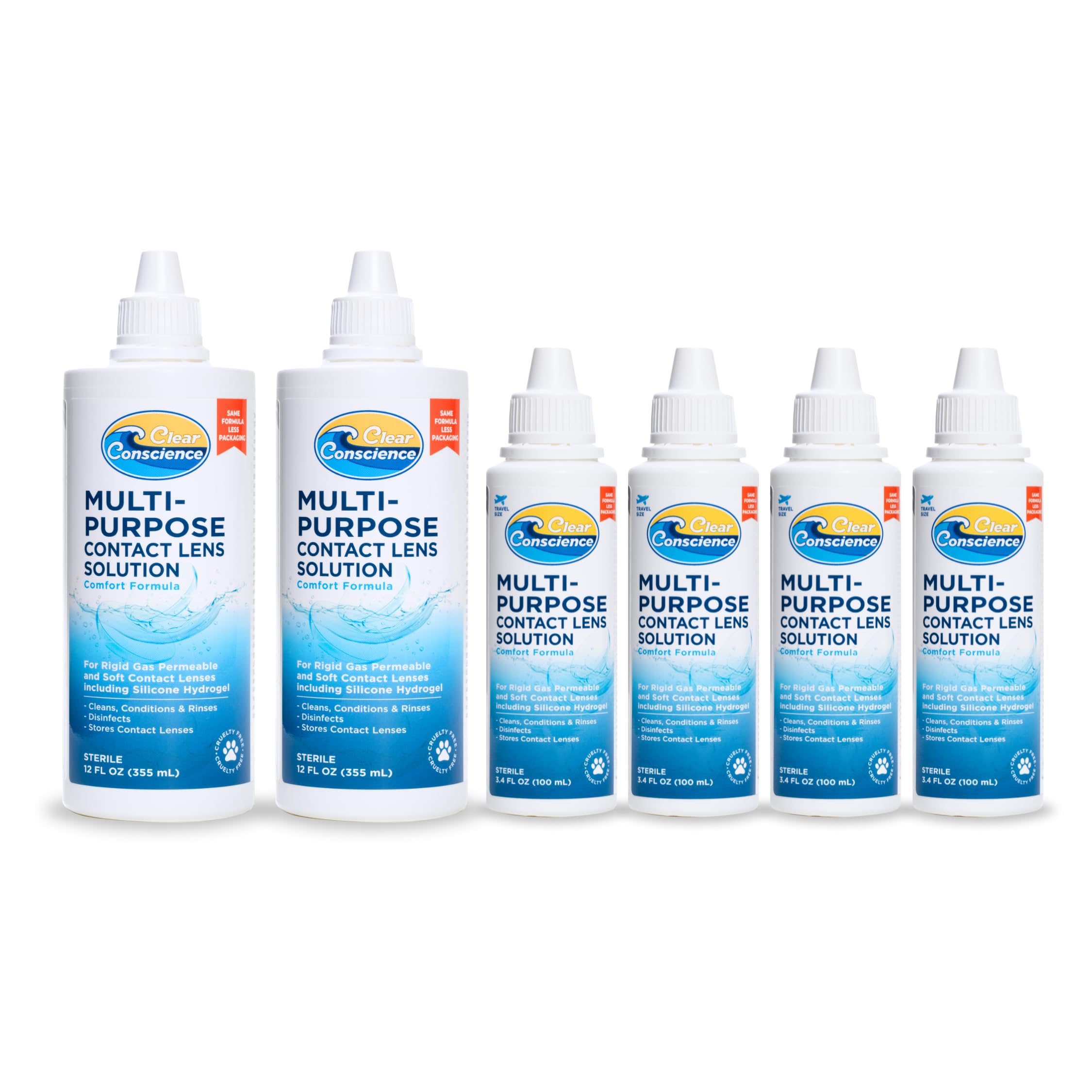 Cruelty-Free Contact Lens Solution - 12 oz 2 pcs Travel Size Contact Lens Solution 3 oz 4 pcs