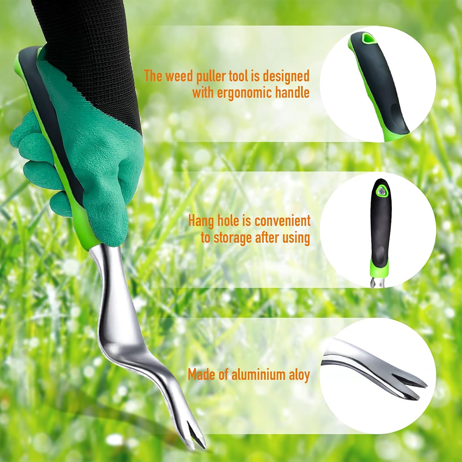 Tenozek Weed Puller & Gardening Gloves - Dandelion Removal Tool Stainless Manual Hand Weeder Tool with Ergonomic Handle for Garden Lawn Yard Planting Weeding Digger Gardening Gifts for Women : Patio, Lawn & Garden