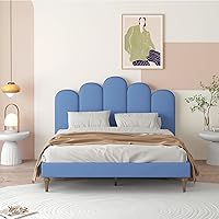 Vista 3 de DEINPPA Upholstered Platform Bed with Panel Channel Tufted Headboards, Queen Bed Frame with Slats, No Box Spring Needed, for Kids Teens Adult-Grey