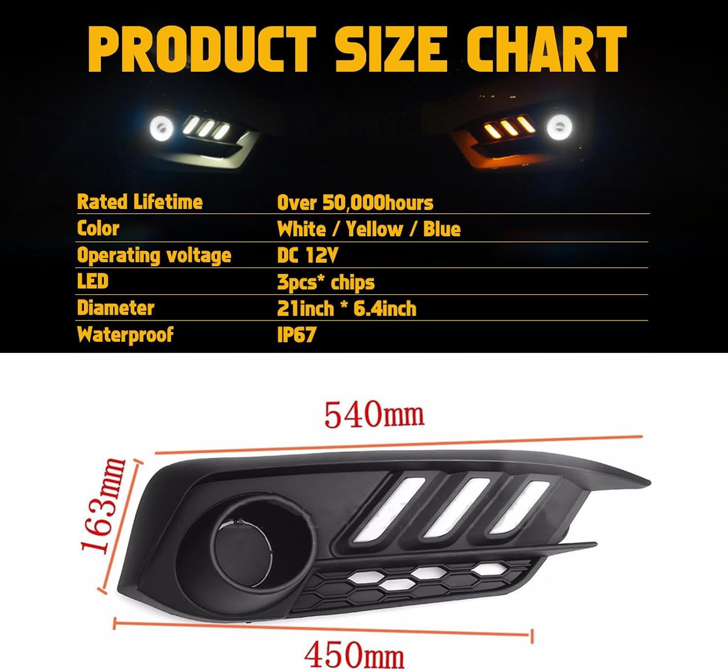 x xotic tech Front Bumper LED Fog Lights Bezel Cover Compatible with Honda Civic 10th Gen 2016-2018 2/4 Door Only, Switchback Turn Signal Lamps w/Wiring Harness Kit, Amber/White/Blue