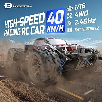 DEERC 9300E Remote Control Car High Speed RC Cars for Kids Adults 1:16 Scale 40 KM/H 4WD Off Road Monster Trucks,2.4GHz All Terrain Toy Trucks with 2 Rechargeable Battery