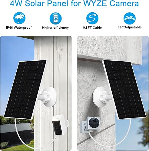 Miniatura 3 de FUTUREZEN Panel solar de 4 W para cámaras WYZE, cargador solar USB-C y micro USB, compatible con WYZE Cam Pro, cámara exterior V1V2, cable de 9.8