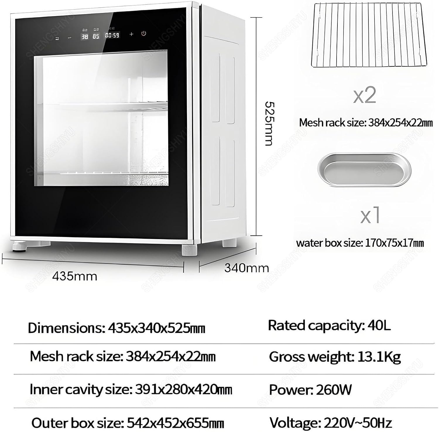 Temperature Controlled Bread Fermentation Box,Adjustable Temperature/Humidity,One-Touch Fermentation,40L Large Capacity,Electric Proofer with 2 Racks & 1 Water Tray