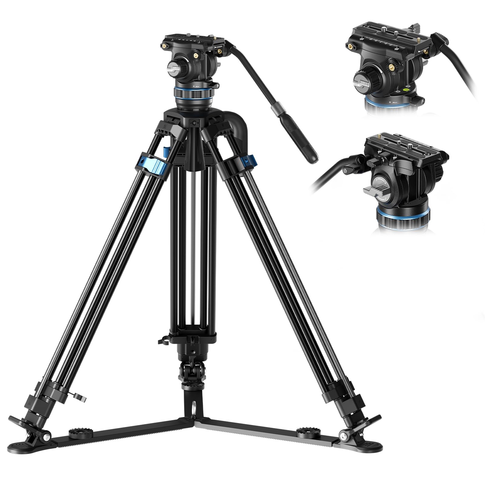 SIRUI Trépied Vidéo avec Rotule Hydraulique S5X, Trépied pour Appareil Photo de 180cm, Amortissement Progressif de l'inclinaison et du Panoramique, Double Plateau de Fixation Rapide, SQ75A+S5X