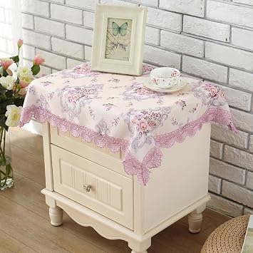 Lace Square Tablecloth with Flowers Embroidery Table Cover Cloth for Card Table Beside Table End Table Nightstand 24 * 24inch