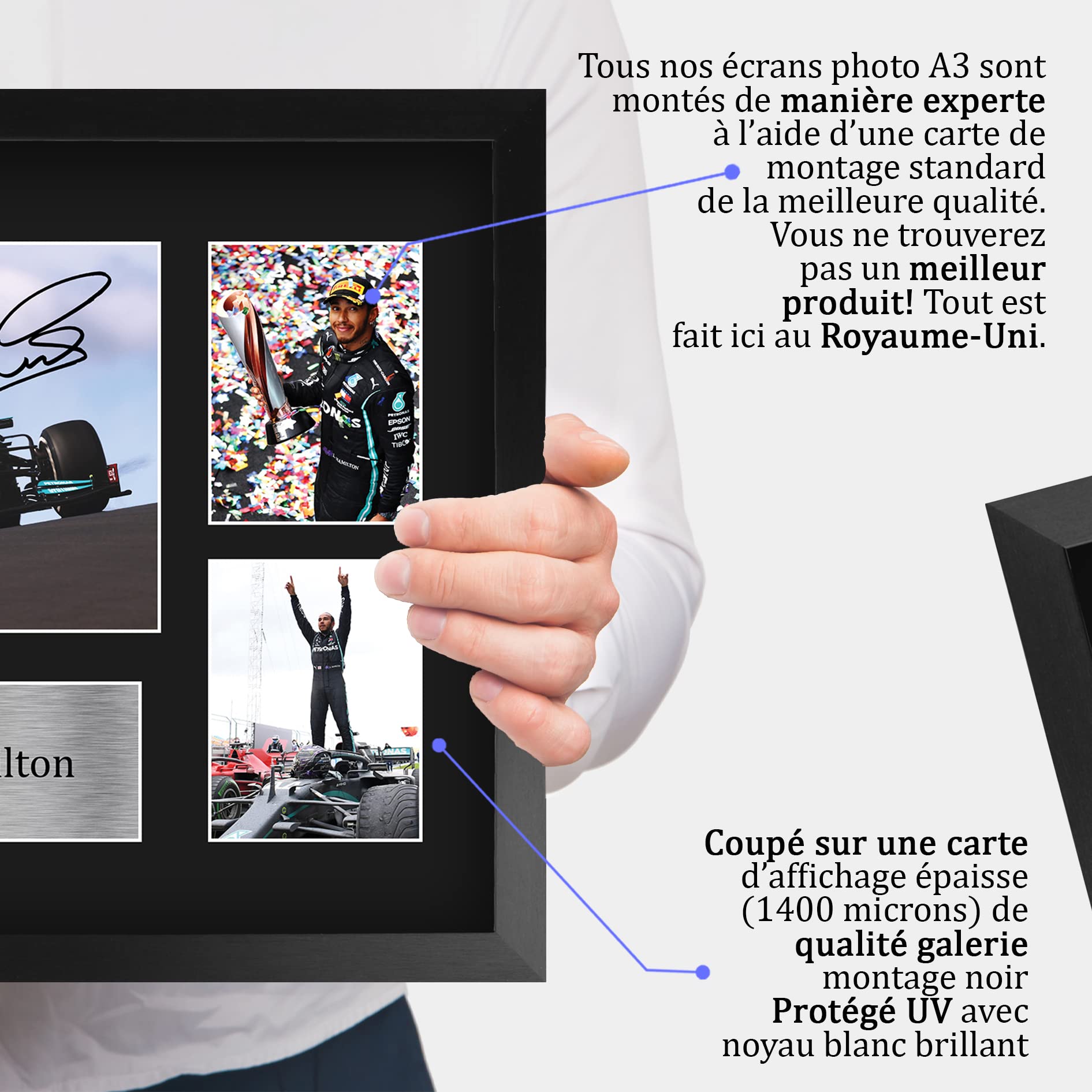 HWC Trading FR A3 Lewis Hamilton Cadeaux imprimés photo autographe signée pour les fans de Formule 1 - A3 Encadré
