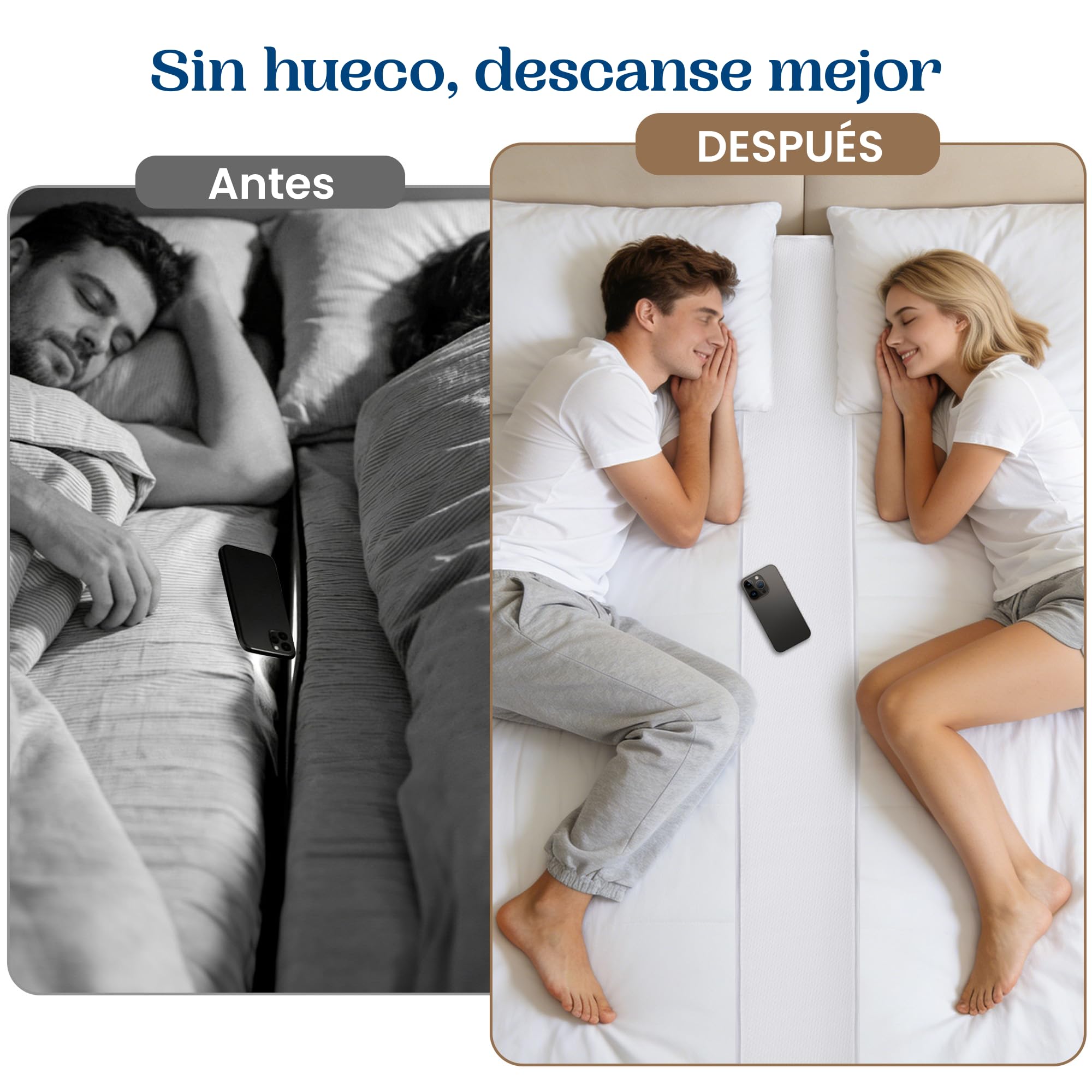 FeelAtHome Cuña de Unir Colchones - 20 cm - Puente de Convertidor de Individual a Cama de Matrimonio – Conector de Colchón y Correa de Sujeción para una Cómoda de Invitados