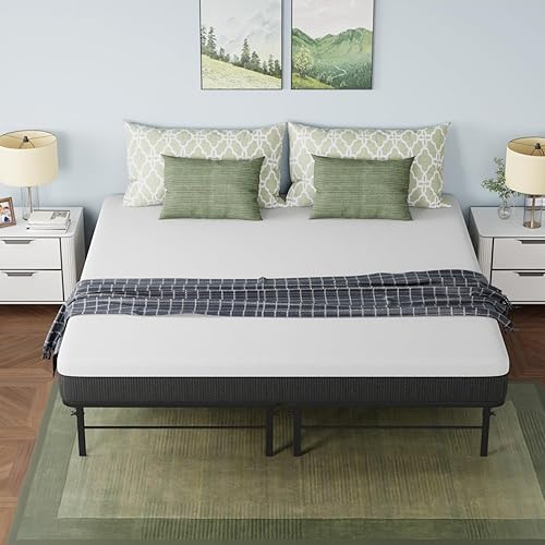 Miniatura 10 de PayLessHere Base de cama de metal plegable con plataforma de metal con soporte de hasta 1000 libras de listones de acero, soporte sin ruido, marco