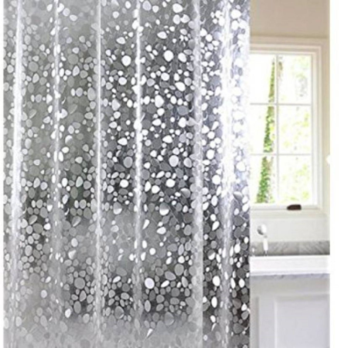 SHAVIN PVC Transparent With 3D Diamond Design Polka Dot Print Rod Pocket Curtain,AC Room,Waterproof Curtain (Width-54Inches X Height-108Inches) 9 Feet -Clear-picture-19