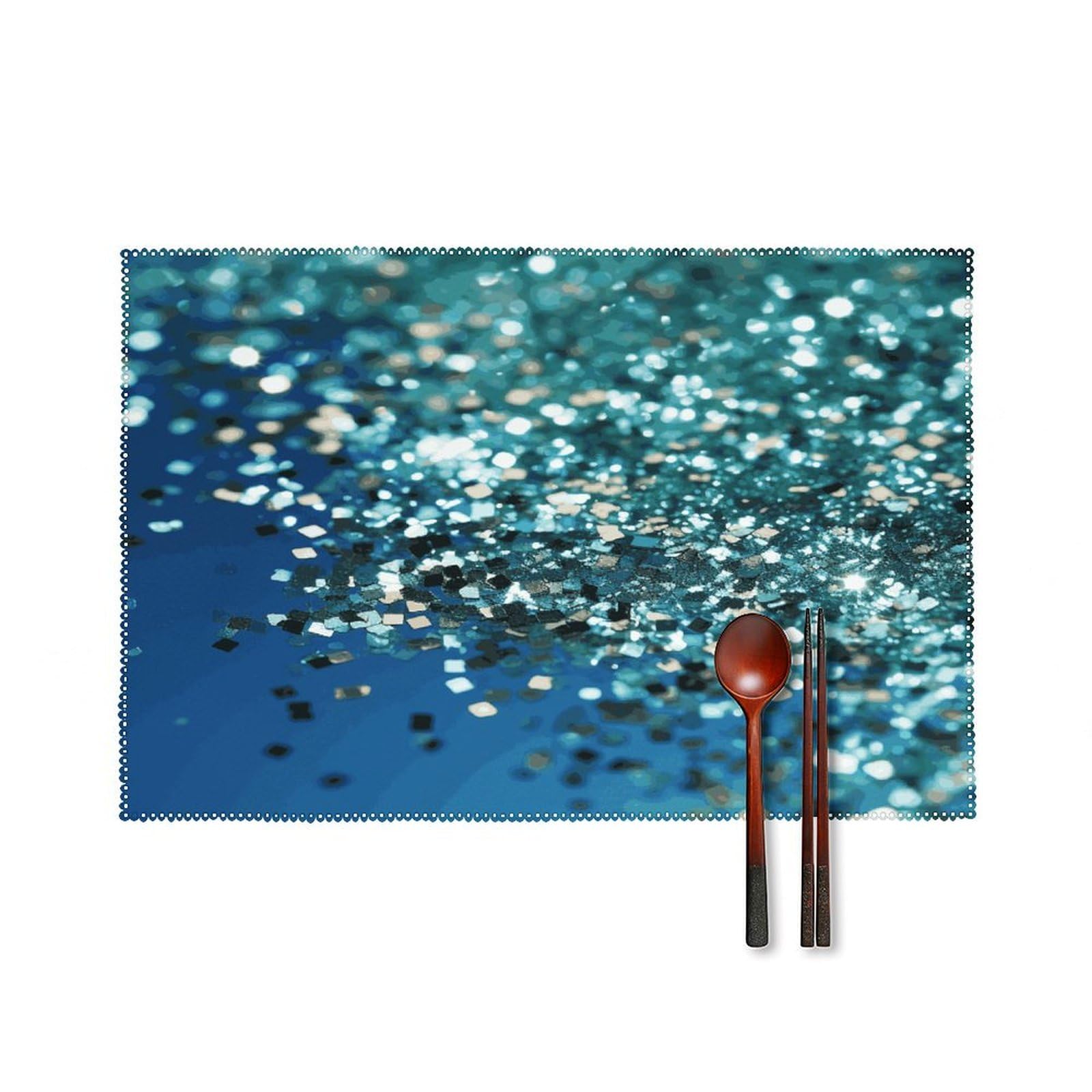 Glittered Blue Background Placemats Set of 4 Heat Resistant Non-Slip Place Mats for Dining Table Washable Placemat Wipeable Dining Table Mat Canvas Place Mats Dining Table Decor