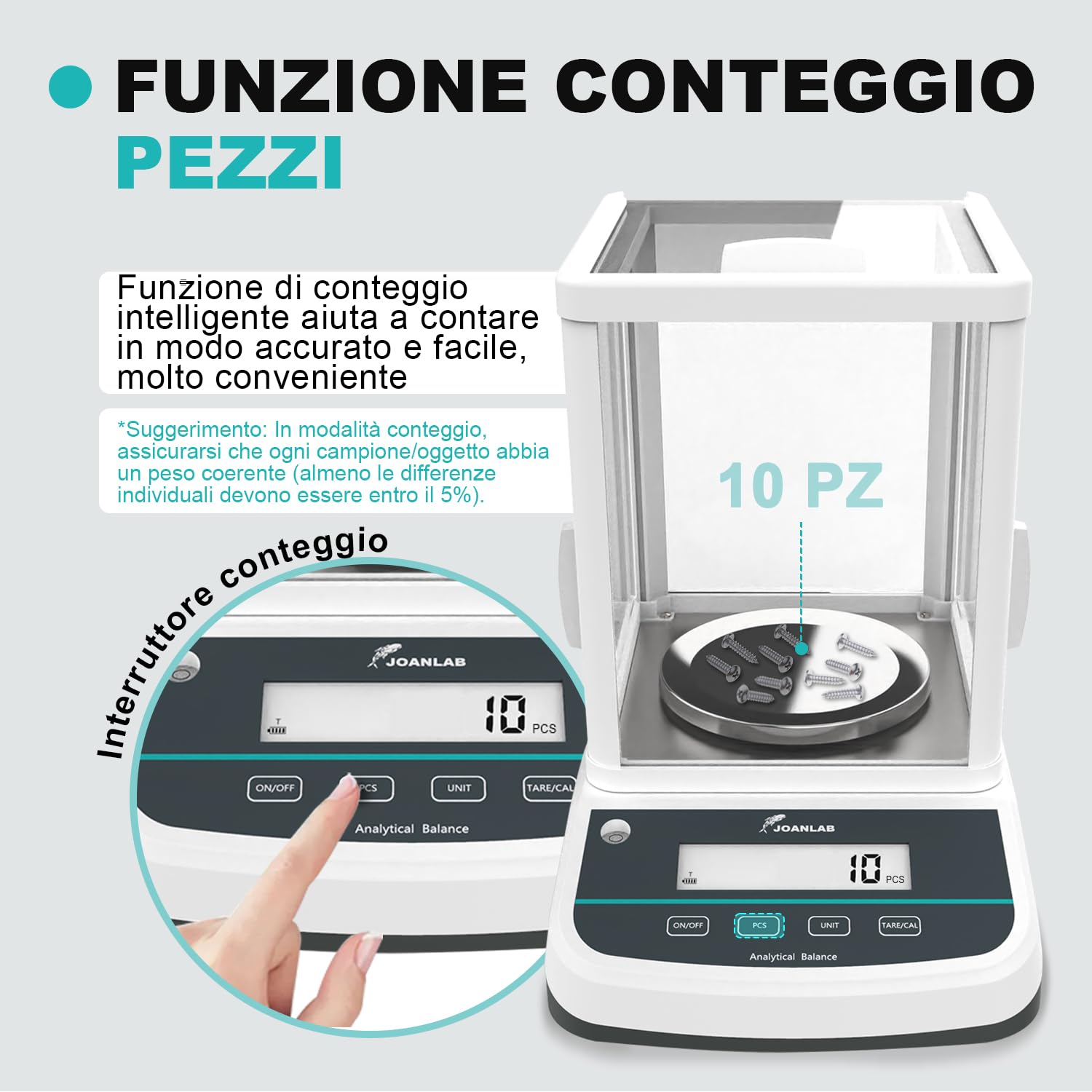 JOANLAB Bilancia Analitica a Doppio Display 200g x 0,001g, Bilancia di Laboratorio Alta Precisione con Calibrazione Esterna, LCD Retroilluminato per Laboratorio, Gioielleria & Farmacia(200g x 0,001g)