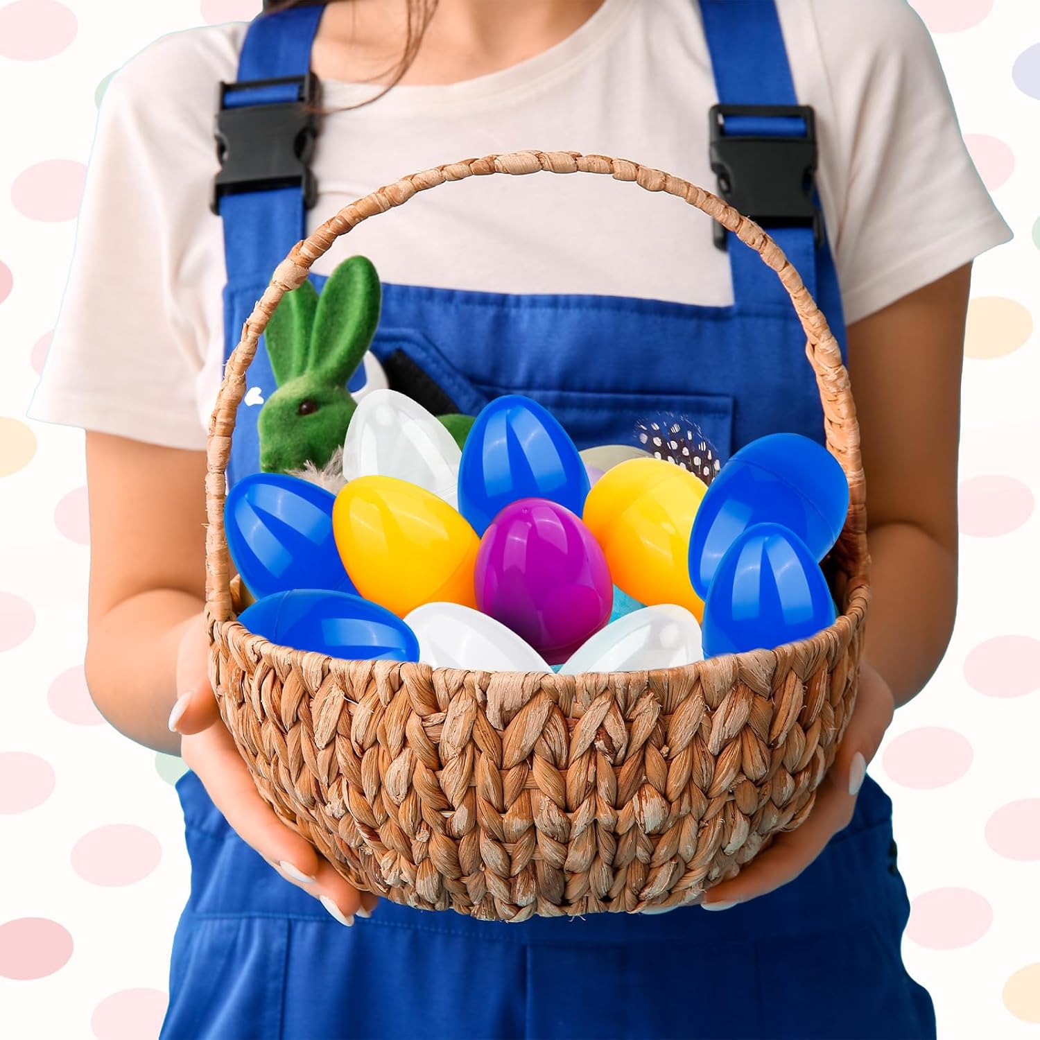 24 Pack Plastic Easter Eggs Large 3.5 Inch Empty Eggs Bulk Fillable for Easter Theme Party Favor Basket Stuffers Holiday Decoration (Blue)