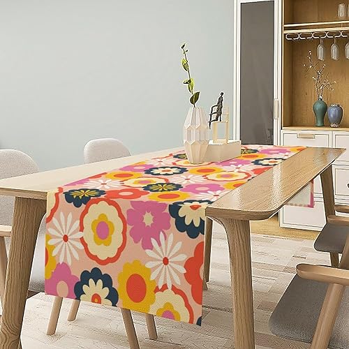 Miniatura 198 de Camino de mesa retro de los años 70, estilo vintage, abstracto, moderno, bohemio, espiral, espiral, ondas, granja, cena, camino para el hogar,