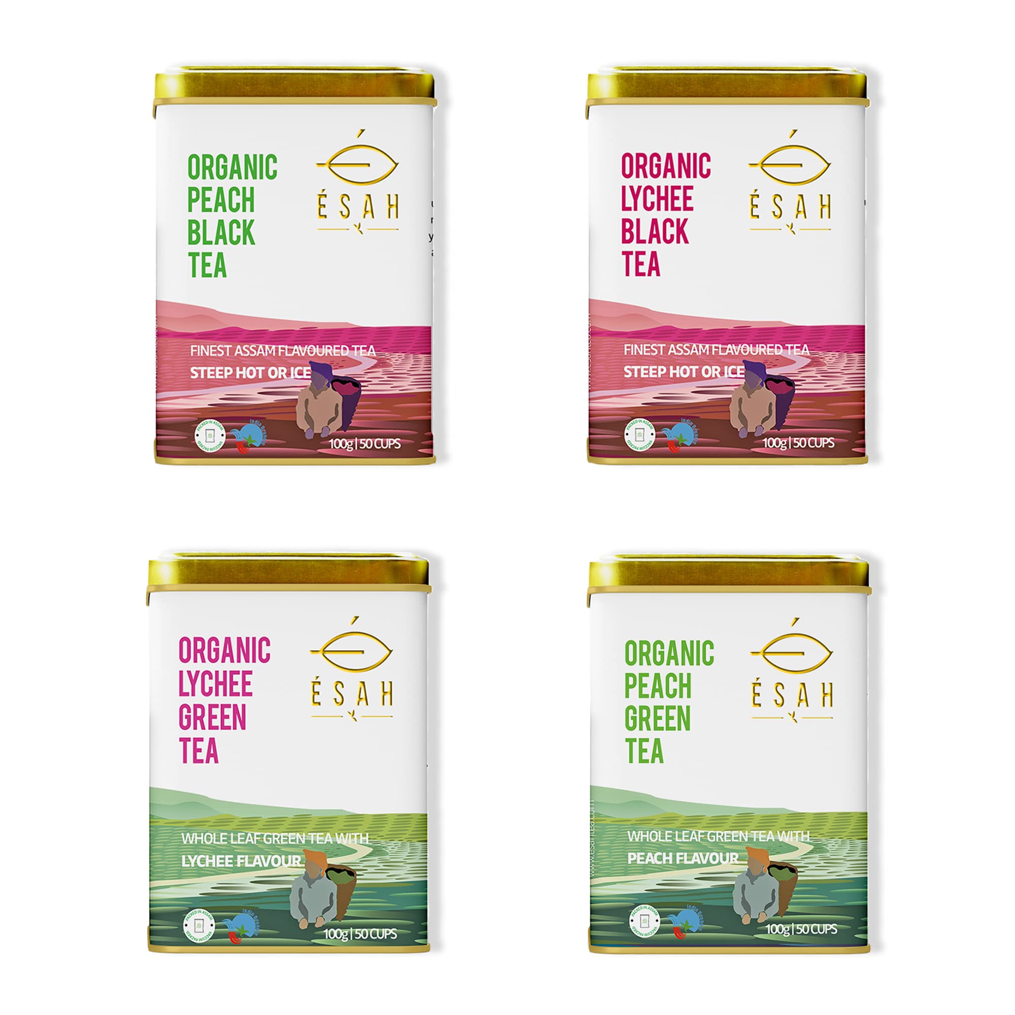 Organic Fruity Delight Tea Bundle- COMBO OF 4 PACK | Peach Black Tea | Peach Green Tea | Lychee Black Tea | Lychee Green Tea | USDA Organic Certified | Straight From Assam (B09XBFLVYZ) Amazon Price History, Amazon Price Tracker