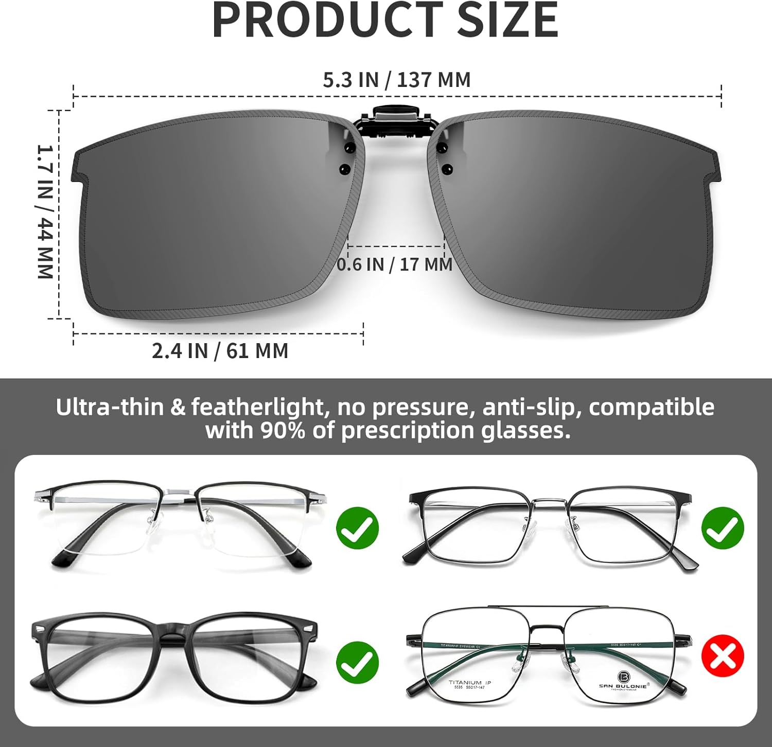 Polarized Clip-on Sunglasses for Men & Women, Universal Fit Over Prescription Glasses with Case - Image 2