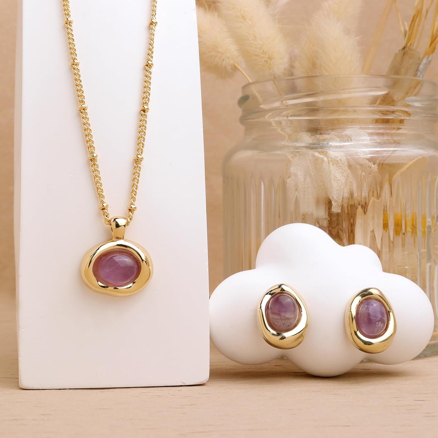 Sonateomber Gold Stone Pendant Necklaces for Women, Chunky Gemstone Dangle Necklace Wedding Prom Fashion Jewelry Gift - Image 5