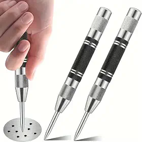 2 peças de perfurador central automático resistente com mola ajustável, ferramenta para metel, plástico, madeira, vidro, inclui 2 perfuradores sobressalentes