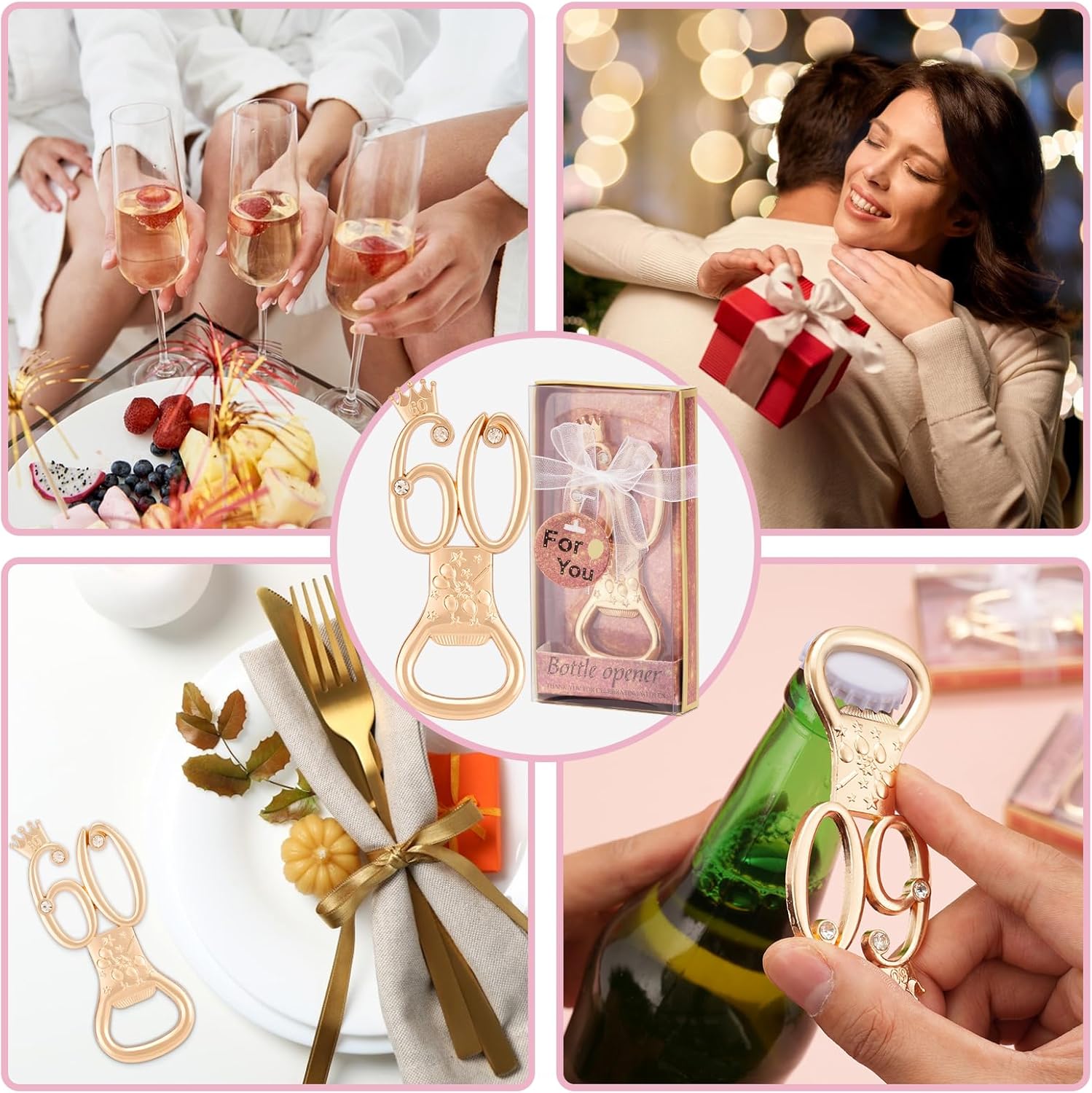 12 Packs 60th Bottle Opener, Gifts for 60th Birthday Party Favors, Wedding Anniversary Party Return, Gifts or Souvenirs for Guests, Theme Party Decorations - Image 3