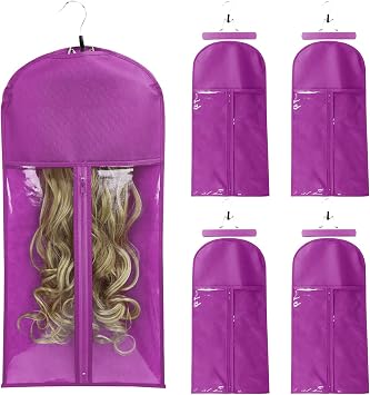 Qavctw Portable Wig Storage Bag Hair Extension Bag with Hanger Dust-Proof