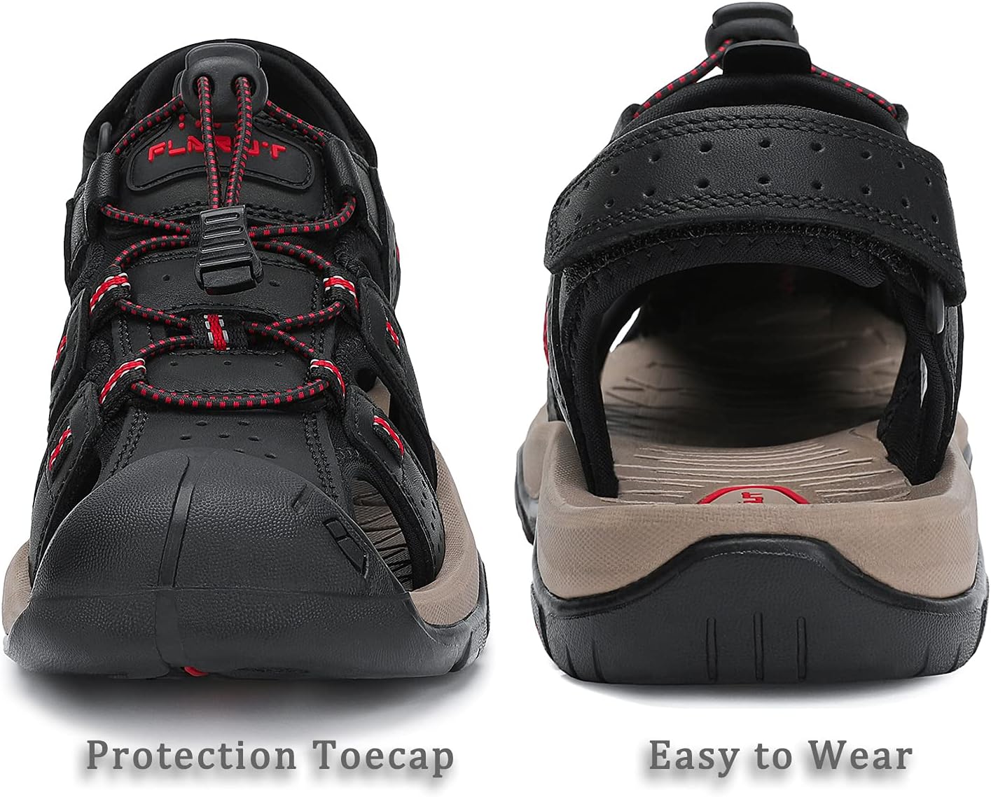 FLARUT Men's Sport Sandals Outdoor Hiking Sandals Closed Toe Leather Athletic Lightweight Trail Walking Casual Sandals Water Shoes - Image 4