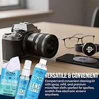 Vista 3 de Limpiador de lentes, botella de 1 onzas con spray y botella de recarga de 6 onzas, spray para lentes bio degradable, kit profesional de limpieza