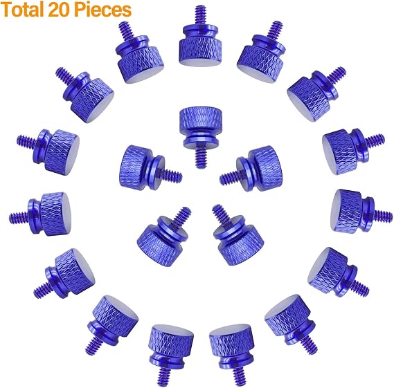20 Pieces 6#-32 Computer Case Screws, Anodized Aluminum Thumbscrews, Fully Threaded Knurled Thumbscrews, Thumb Screws (Blue)