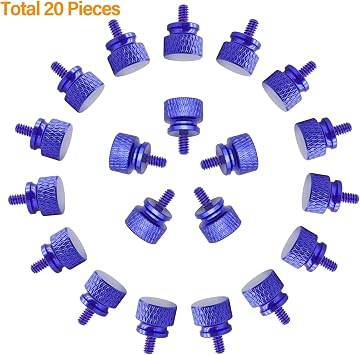 20 Pieces 6#-32 Computer Case Screws, Anodized Aluminum Thumbscrews, Fully Threaded Knurled Thumbscrews, Thumb Screws (Blue)