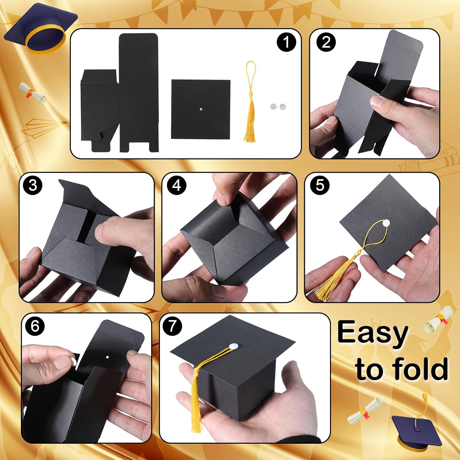 COTOPHER 100 Pcs Graduation Candy Boxes, Class of 2026 Graduation Cap Gift Boxes with Gold Tassel, DIY Graduate Decoration Box for Ceremony Party Small Treat Chocolate Box